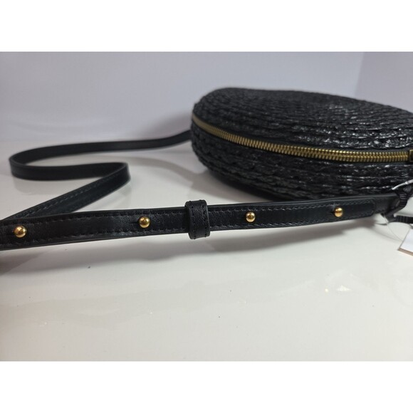 Eric Javits Canteen Style Black Woven Shoulder Bag w/Feather Details 9" Across - Picture 7 of 14